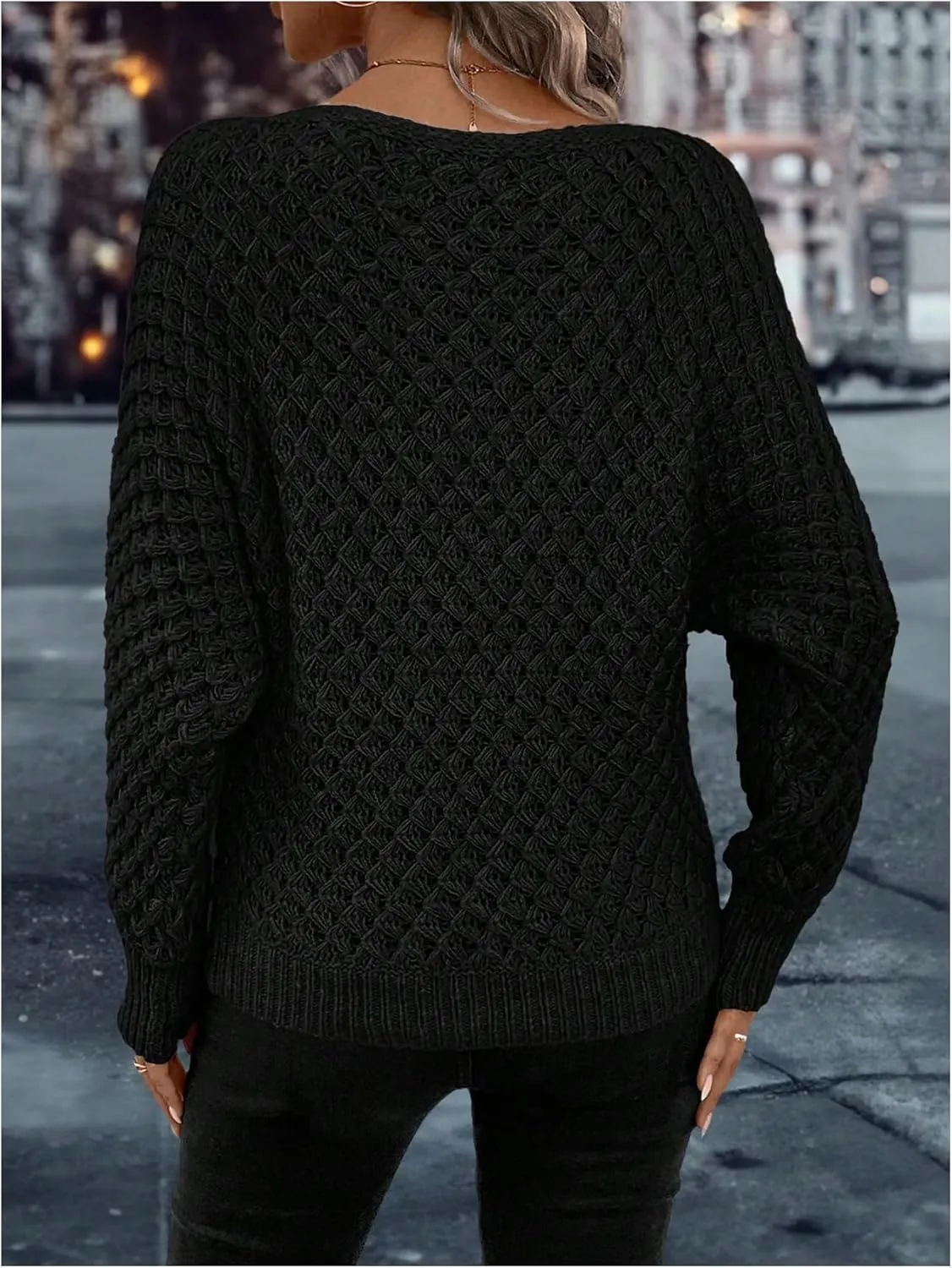 MakeMeChic Women's Textured Boat Neck Long Sleeve Loose Fit Casual Pullover Sweater Knit Tops