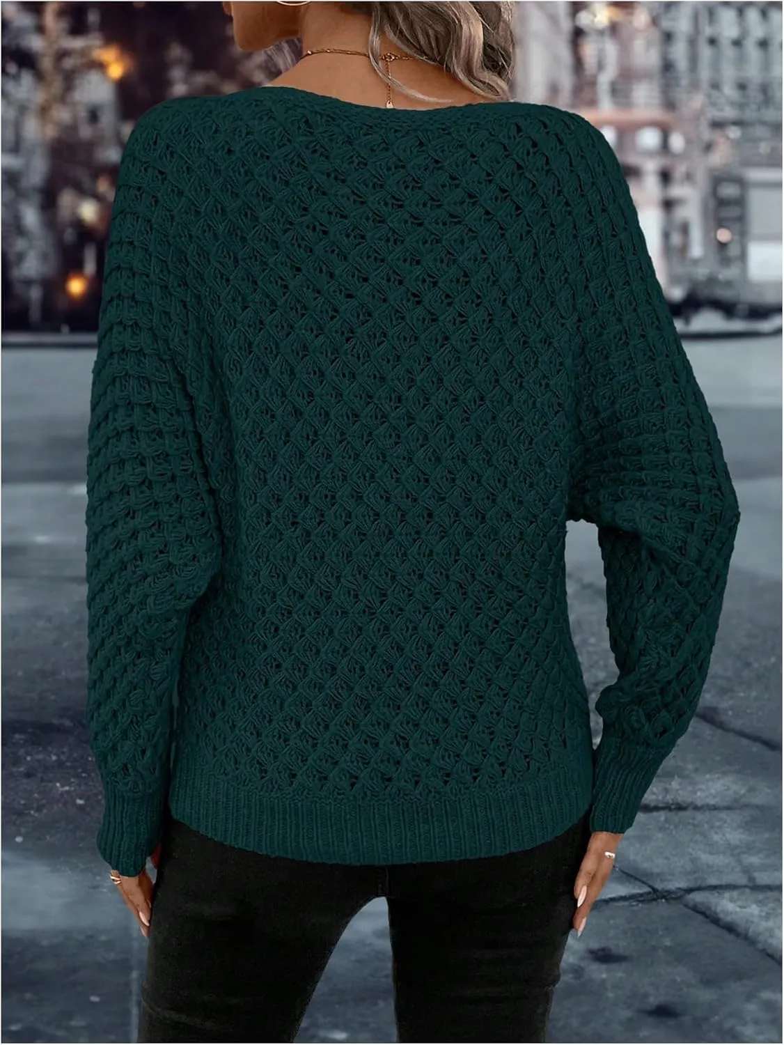 MakeMeChic Women's Textured Boat Neck Long Sleeve Loose Fit Casual Pullover Sweater Knit Tops