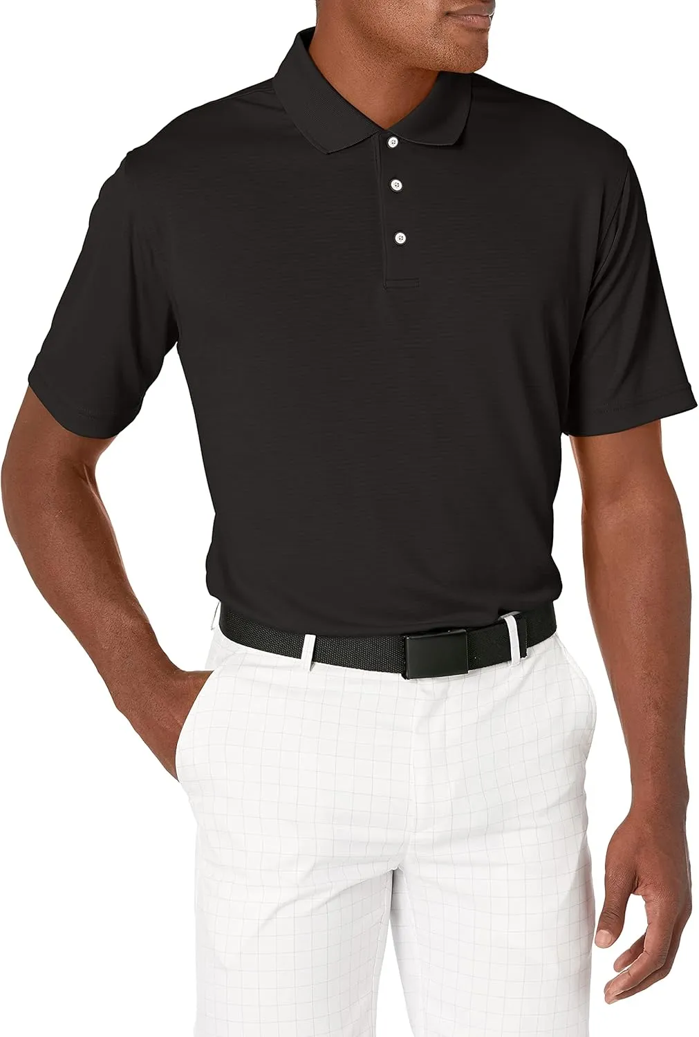 Men's Pebble Beach Golf Polo Shirt with Short Sleeve and Horizontal Textured Design