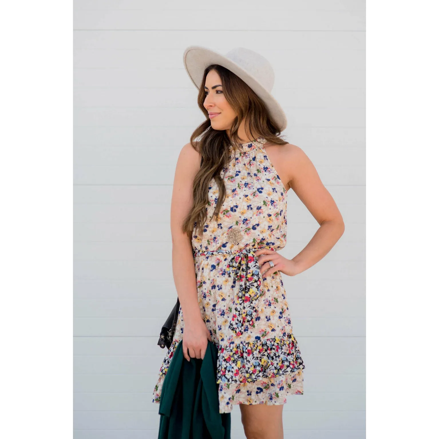 Multi Floral Tiered Tie Dress