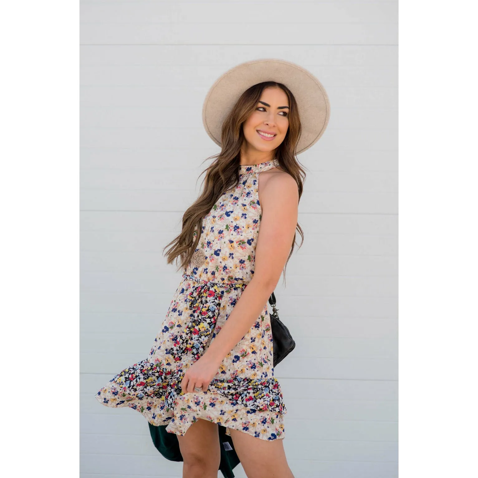 Multi Floral Tiered Tie Dress