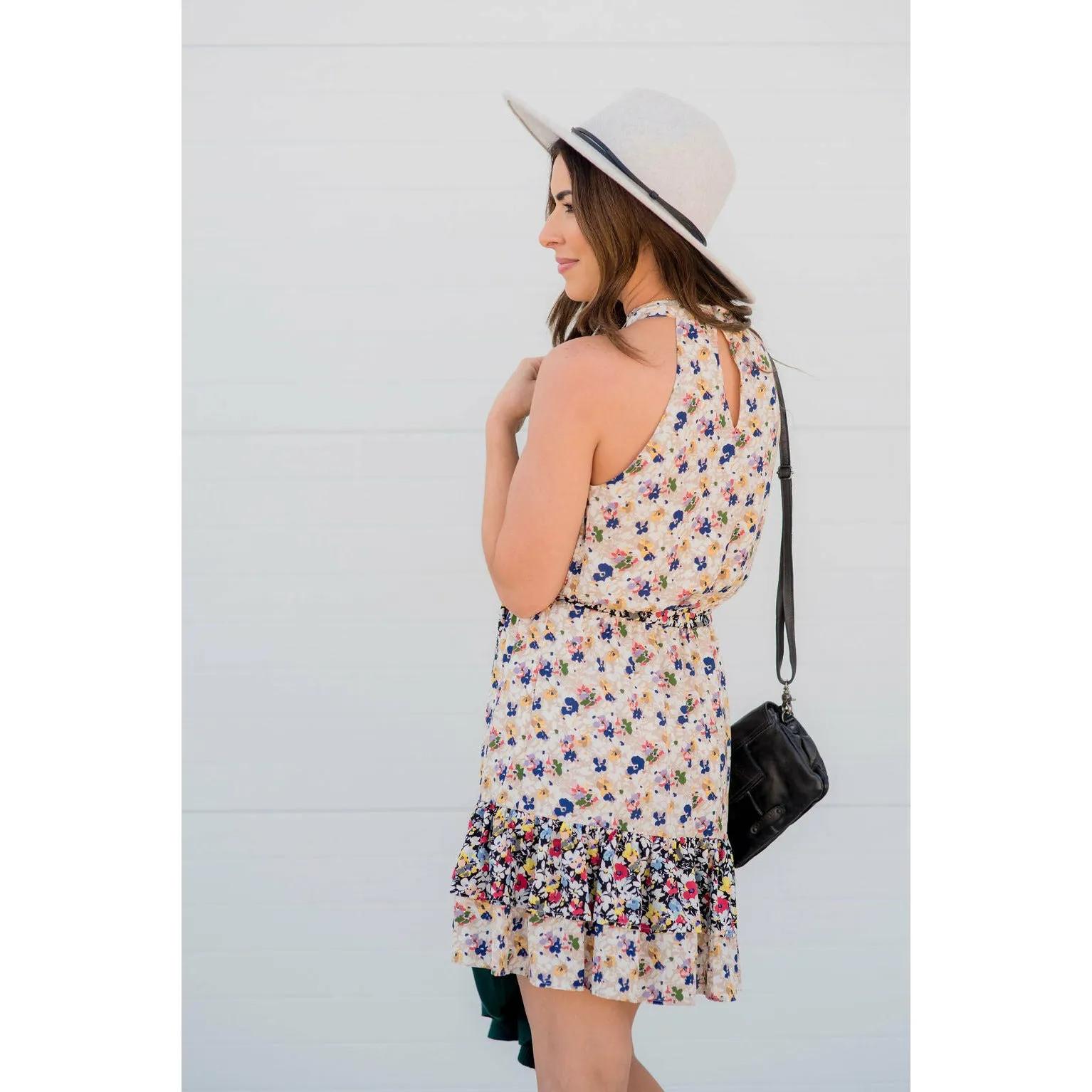 Multi Floral Tiered Tie Dress