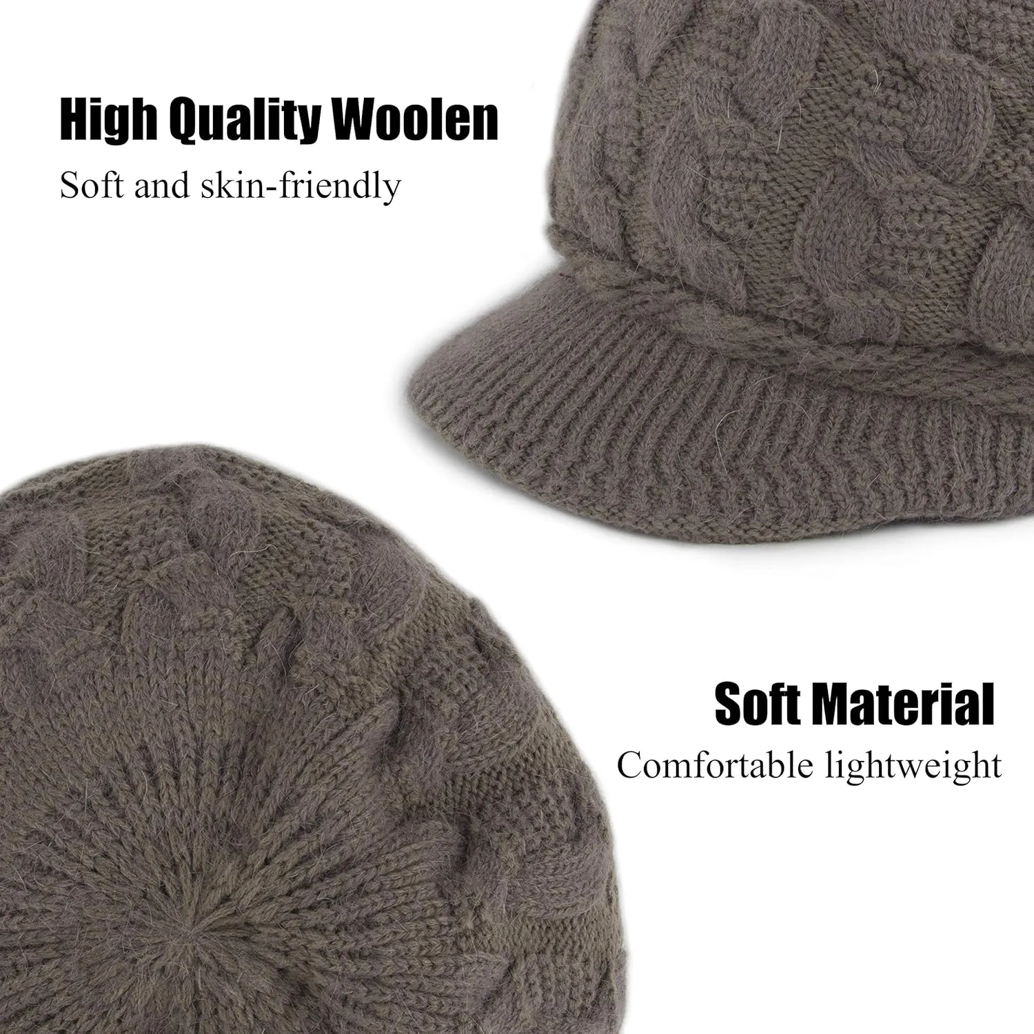 Muryobao Women Winter Warm Beanie Knit Hat Soft Lined Snow Ski Caps with Visor