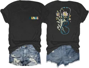 Nurse Graphic Shirts for Women Boho Floral Nurse Life T Shirt Stethoscope Oversized Graphic Tees Nurses Day Gifts