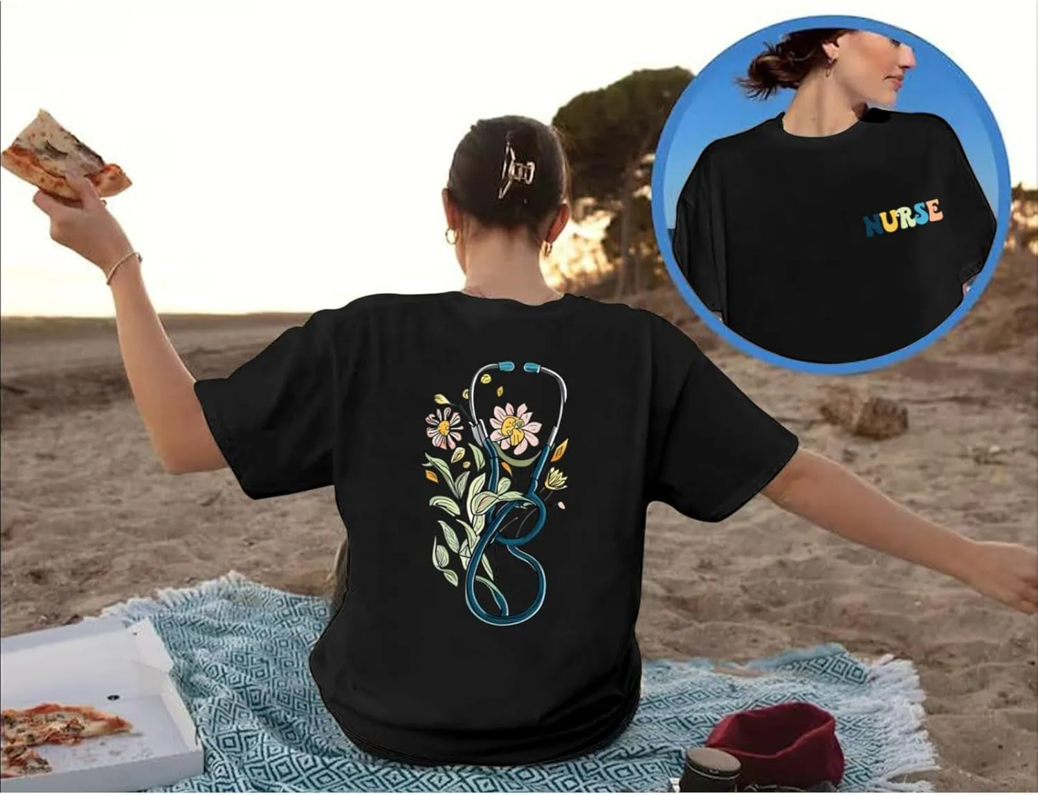 Nurse Graphic Shirts for Women Boho Floral Nurse Life T Shirt Stethoscope Oversized Graphic Tees Nurses Day Gifts