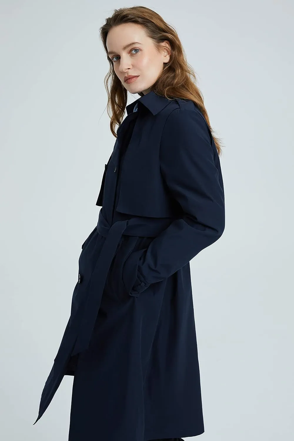 Orolay Women's Classic Trench Coat 3/4 Length Double-Breasted with Removable Vest