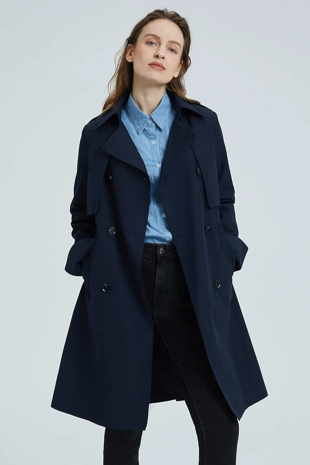 Orolay Women's Classic Trench Coat 3/4 Length Double-Breasted with Removable Vest