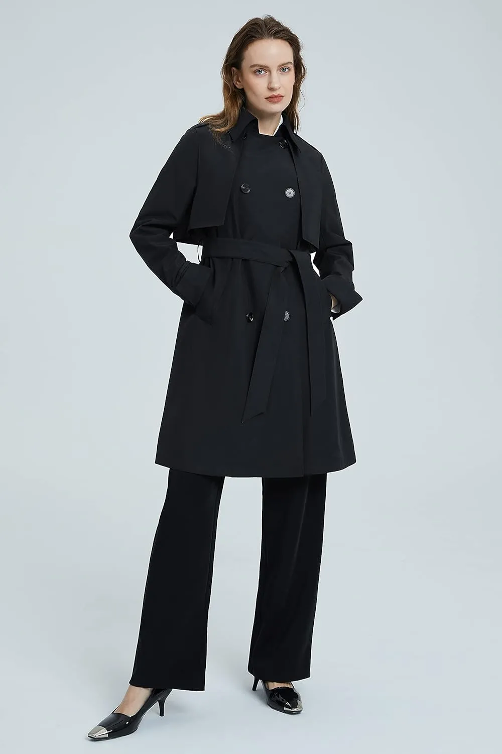 Orolay Women's Classic Trench Coat 3/4 Length Double-Breasted with Removable Vest