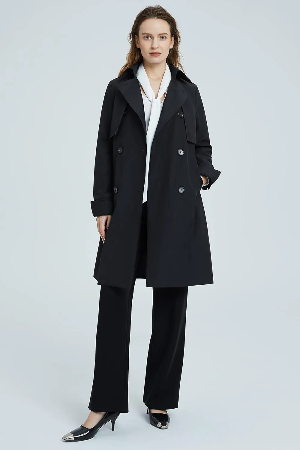 Orolay Women's Classic Trench Coat 3/4 Length Double-Breasted with Removable Vest