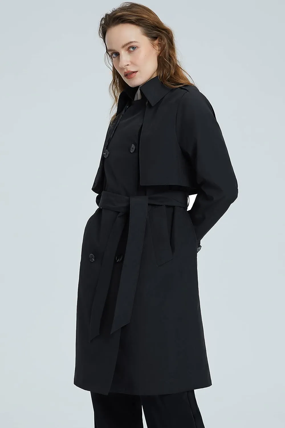 Orolay Women's Classic Trench Coat 3/4 Length Double-Breasted with Removable Vest