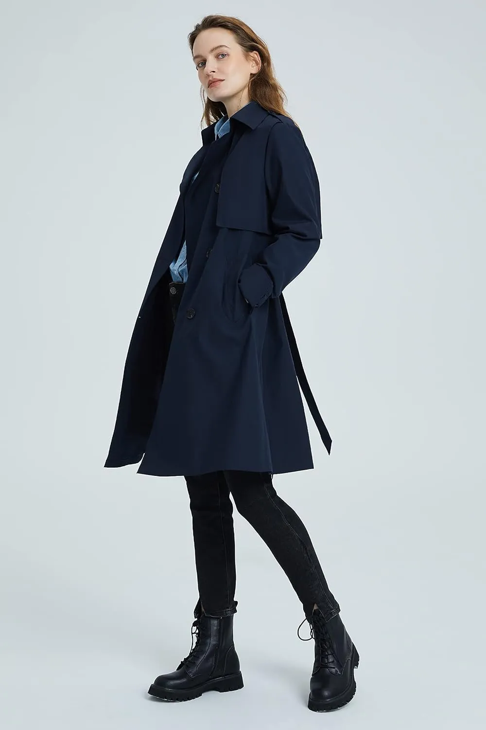 Orolay Women's Classic Trench Coat 3/4 Length Double-Breasted with Removable Vest
