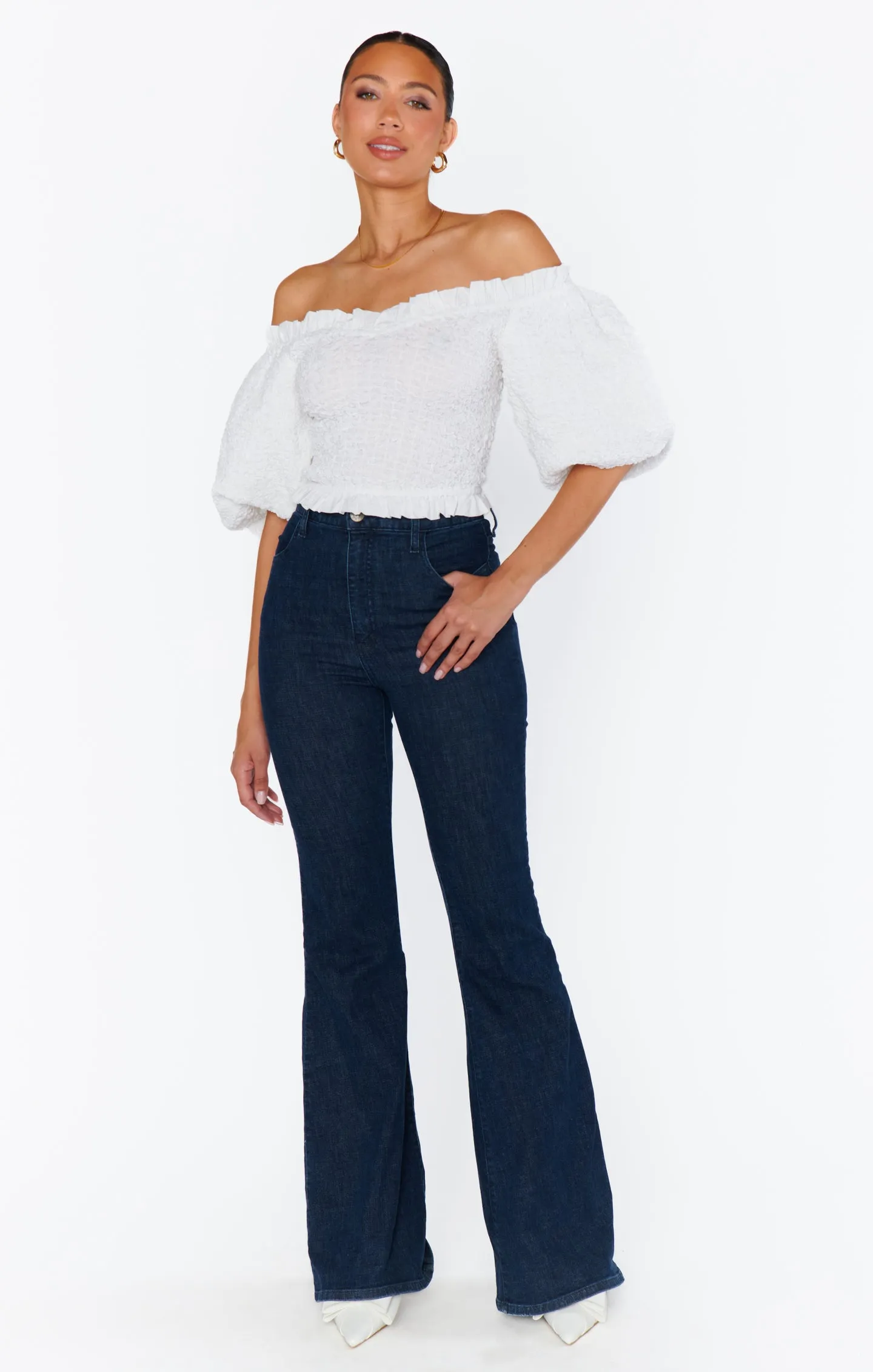 Rom Com Top ~ White Texture Stretch