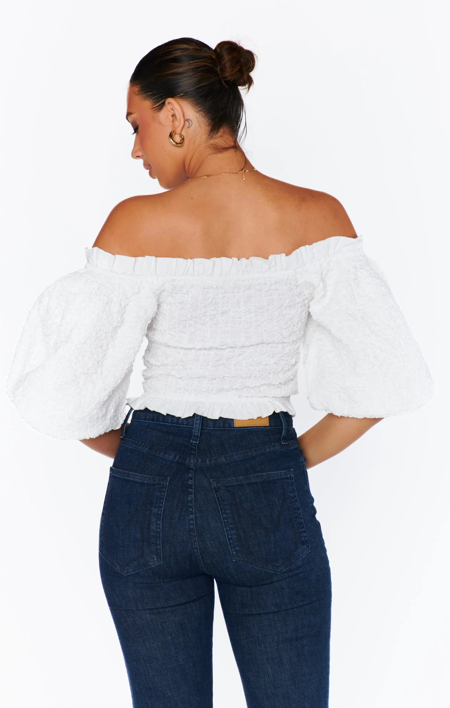 Rom Com Top ~ White Texture Stretch