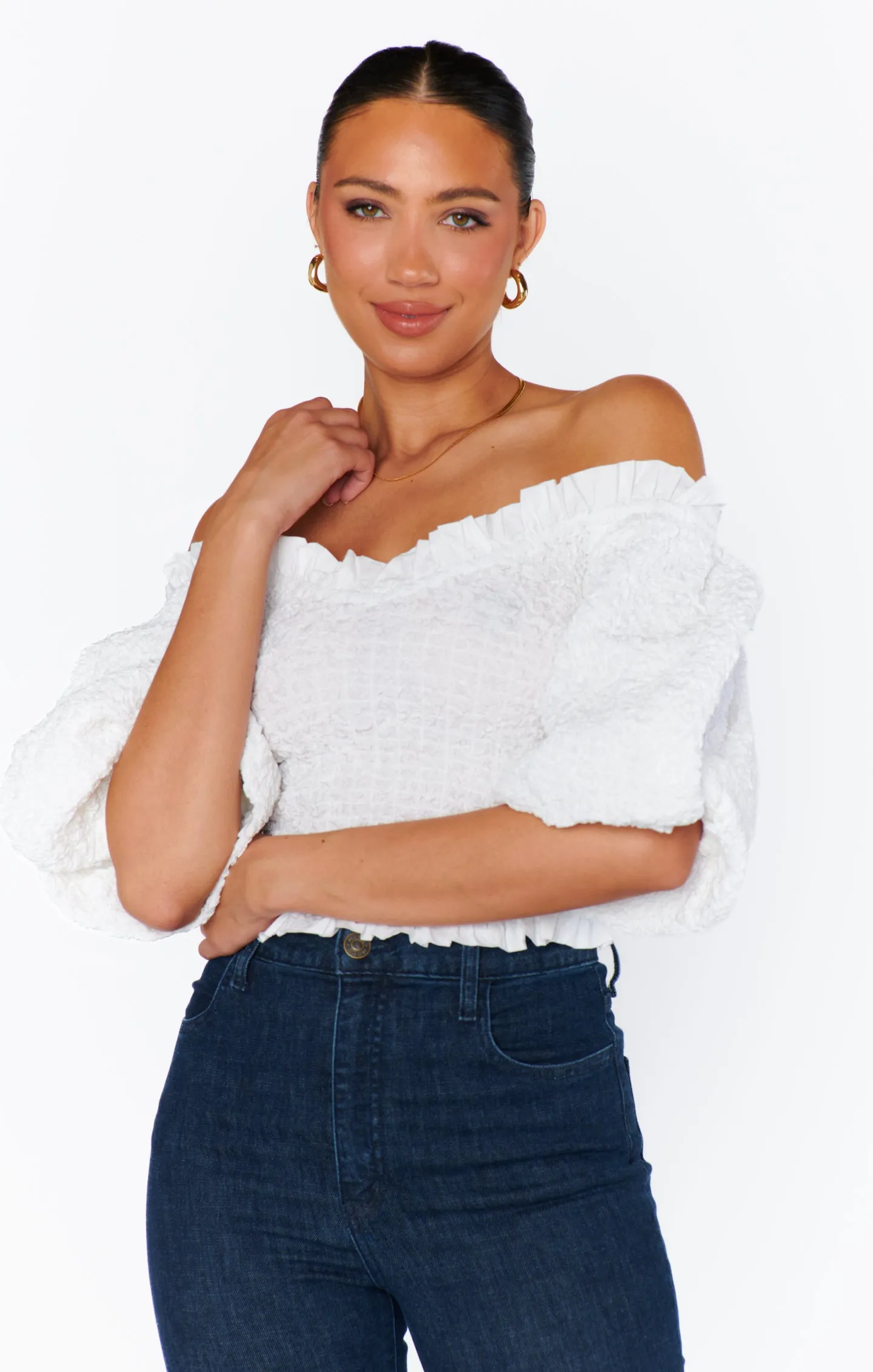 Rom Com Top ~ White Texture Stretch