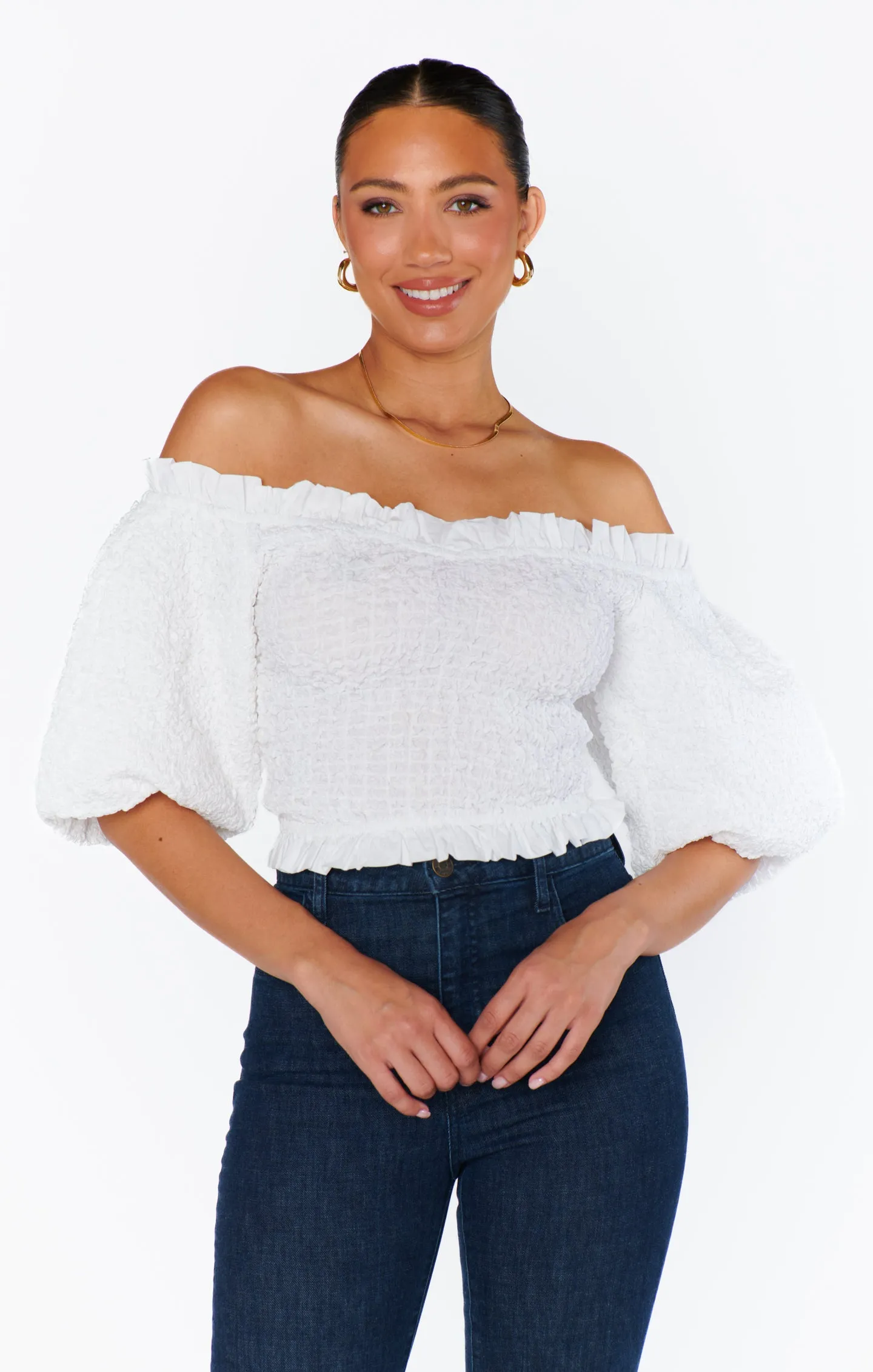 Rom Com Top ~ White Texture Stretch