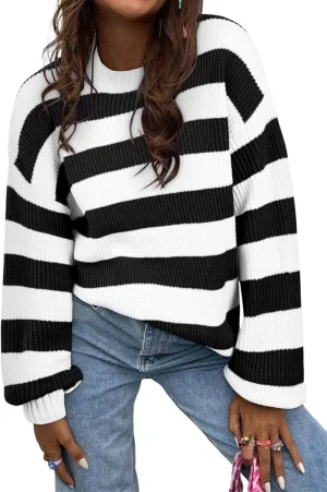 SHEWIN Womens Sweaters 2025 Casual Long Sleeve Crewneck Color Block Striped Knit Lightweight Pullover Sweater Tops