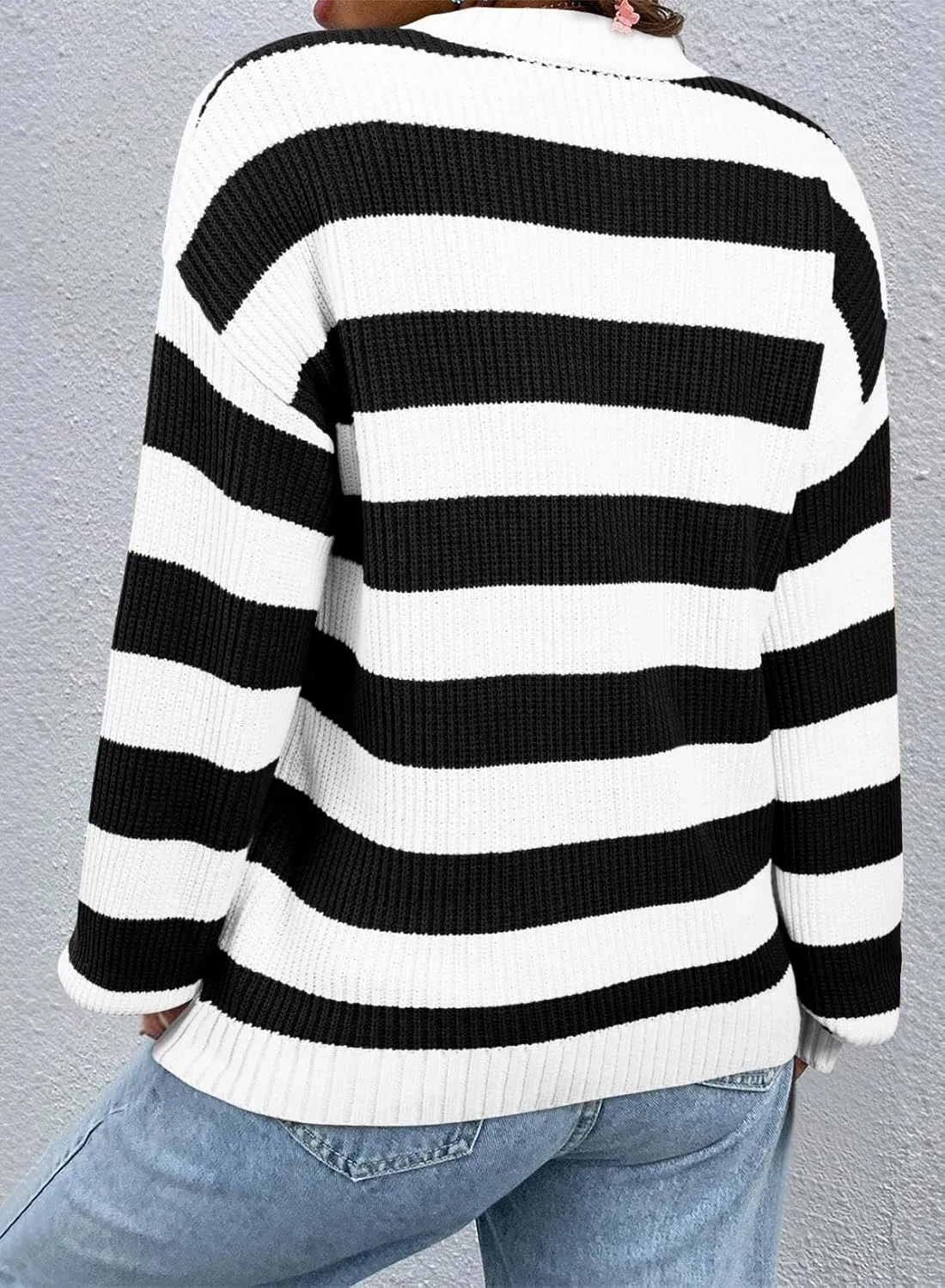 SHEWIN Womens Sweaters 2025 Casual Long Sleeve Crewneck Color Block Striped Knit Lightweight Pullover Sweater Tops