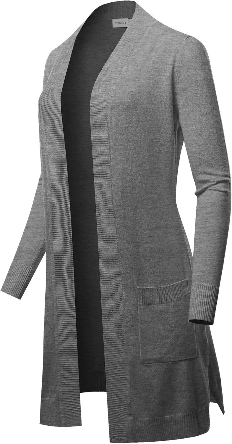 STARJJ Womens Soft Stetchy Knit Longline Open Front Sweater Cardigan with Pockets (S-3X)