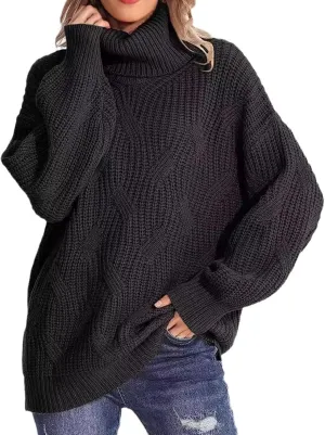 Sweaters Turtleneck for Women, Soft Warm Loose Chunky Knit Jumper, Solid Color Oversized Sweater Slouchy Blouses