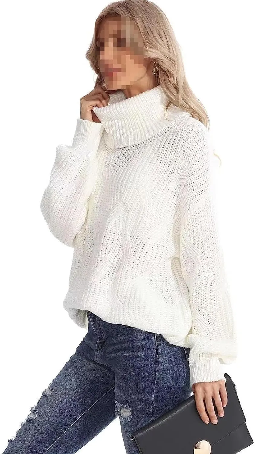 Sweaters Turtleneck for Women, Soft Warm Loose Chunky Knit Jumper, Solid Color Oversized Sweater Slouchy Blouses