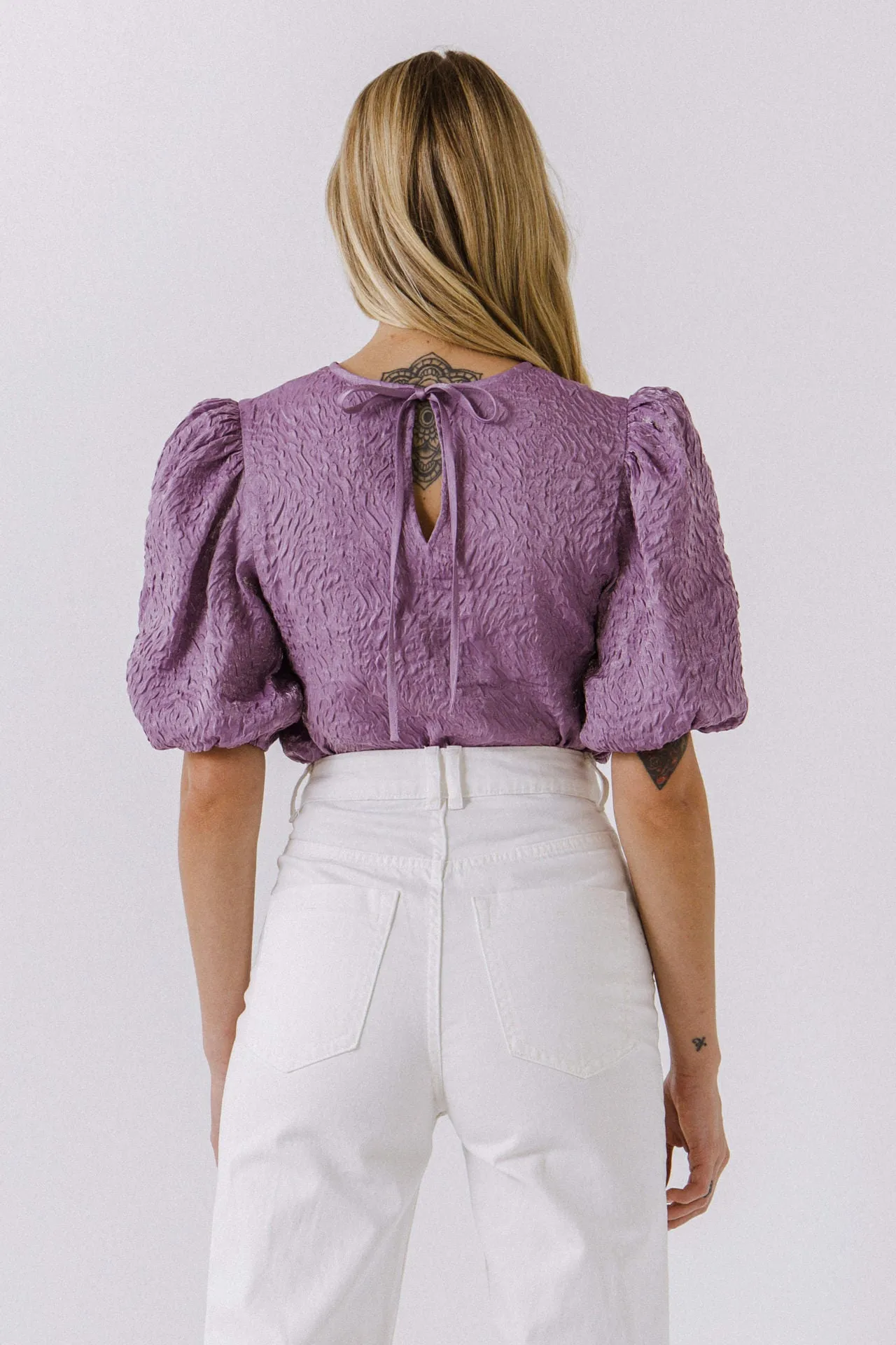 Texture Fabric Puff Sleeve Top