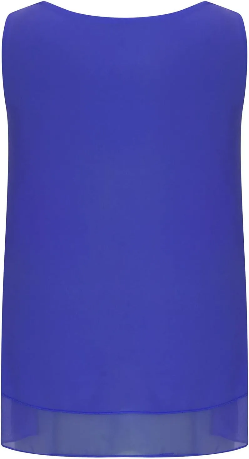 Women Tank Tops Dressy Sleeveless Solid Color Double Layers Chiffon Camisole Casual Summer Vacation Loose Casual Top