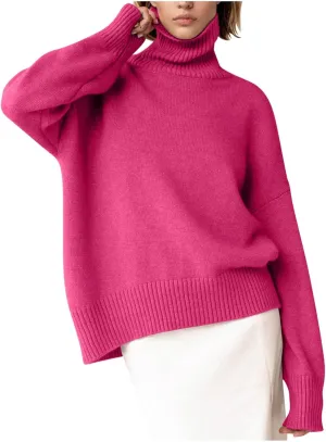 Women's 2024 Fall Turtleneck Long Sleeve Ribbed Knit Casual Soft Pullover Sweater Jumper Top Oversized Sweaters