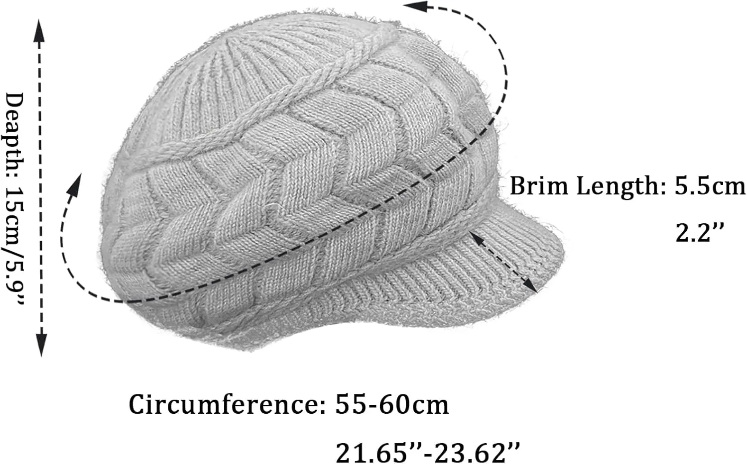 Womens Winter Hat with Brim, Wool Knitted Beanie with Warm Fleece Lined & Visor Newsboy Cap for Cold Weather S-Y-H4