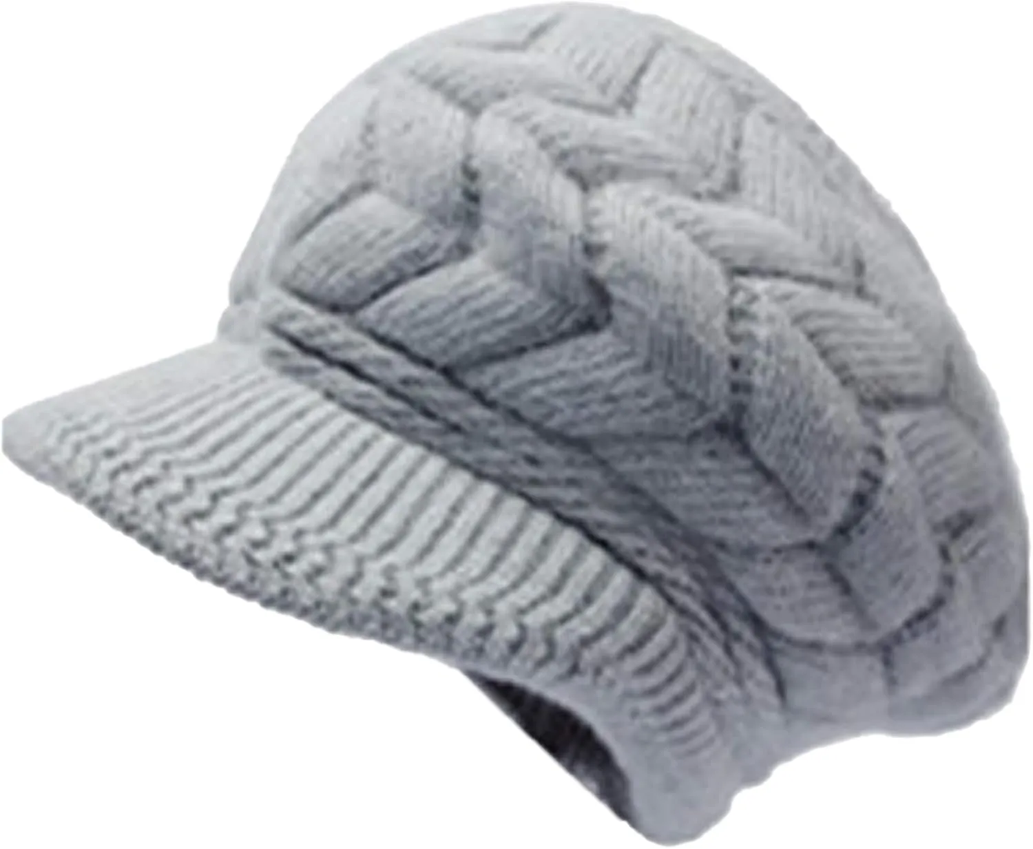 Womens Winter Hat with Brim, Wool Knitted Beanie with Warm Fleece Lined & Visor Newsboy Cap for Cold Weather S-Y-H4