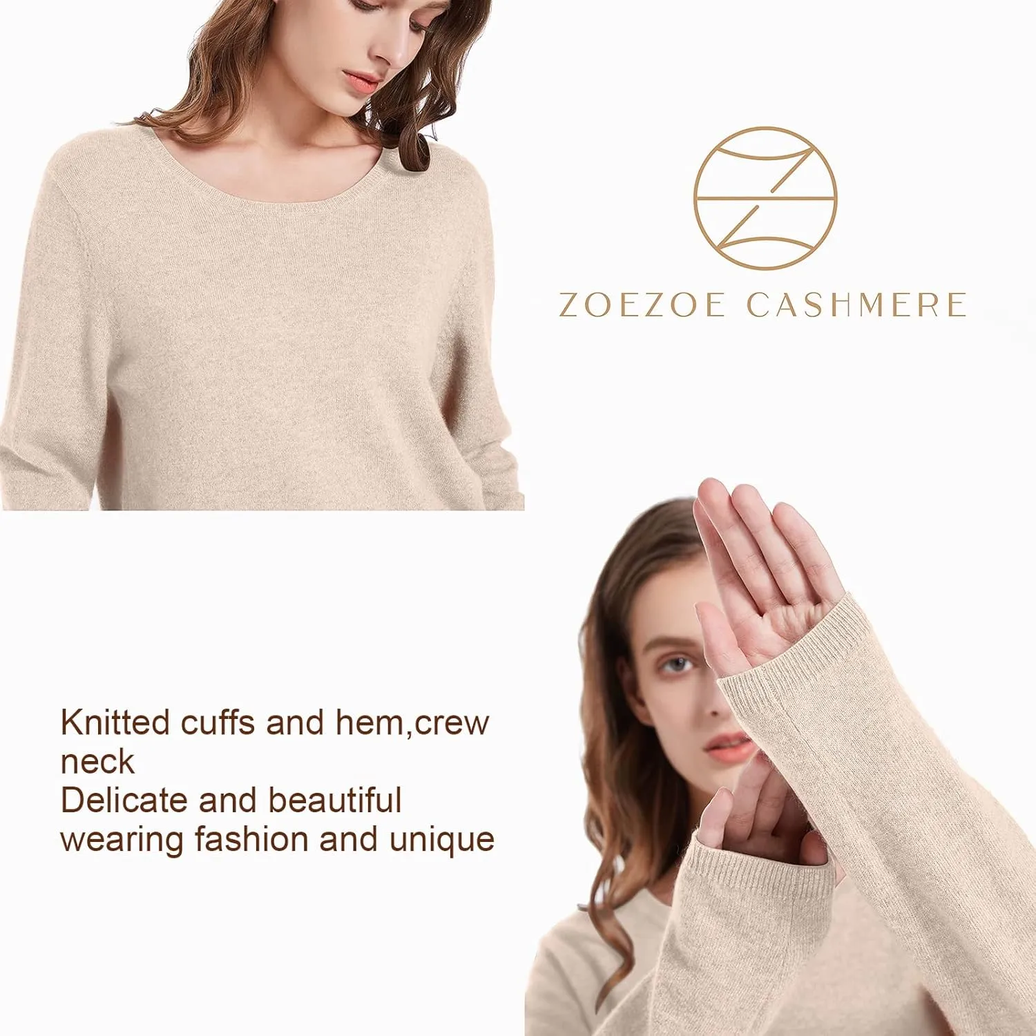 ZOEZOE Women Cashmere Sweater Womens Long Sleeve Round Neck Pullover 100% Pure Cashmere Knitted Sweaters